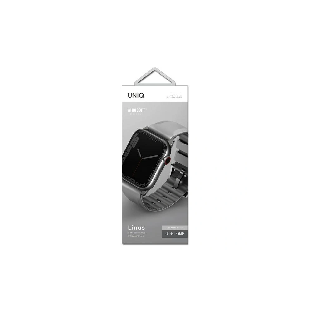 Pasek UNIQ Linus Apple Watch 4/5/6/7/SE/8/9/Ultra 44/45/49mm Airosoft Silicone szary/chalk grey