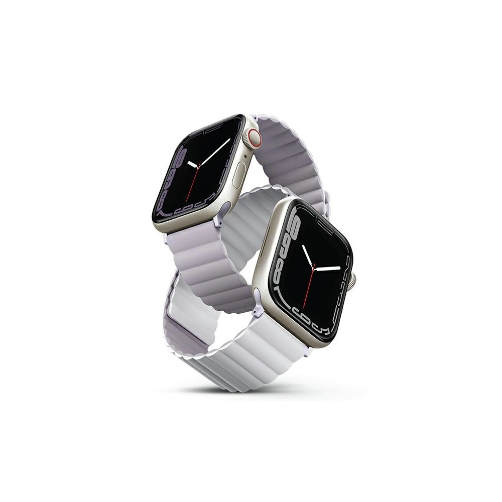 Pasek UNIQ Revix Apple Watch 4/5/6/7/SE/8/9/Ultra 44/45/49mm Reversible Magnetic lilak-biały/lilac-white