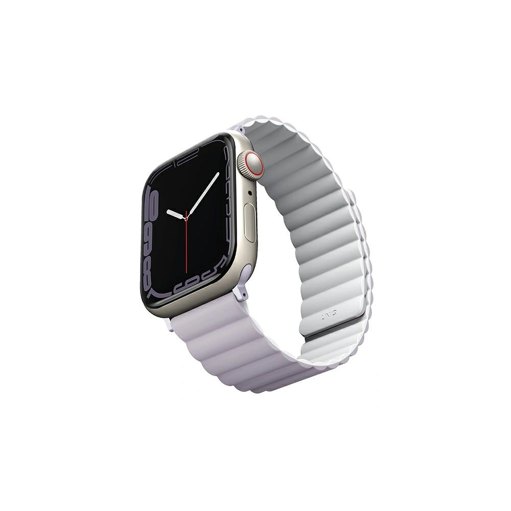 Pasek UNIQ Revix Apple Watch 4/5/6/7/SE/8/9/Ultra 44/45/49mm Reversible Magnetic lilak-biały/lilac-white