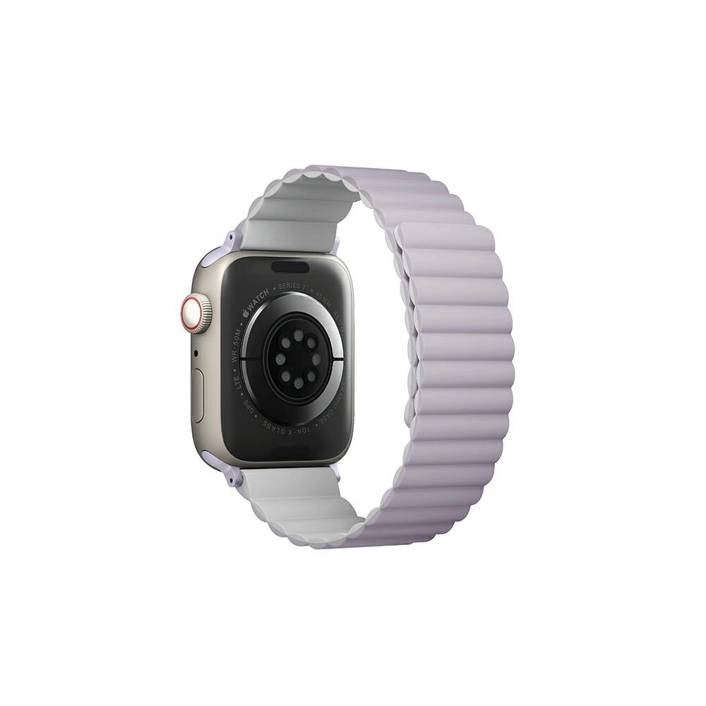 Pasek UNIQ Revix Apple Watch 4/5/6/7/SE/8/9/Ultra 44/45/49mm Reversible Magnetic lilak-biały/lilac-white