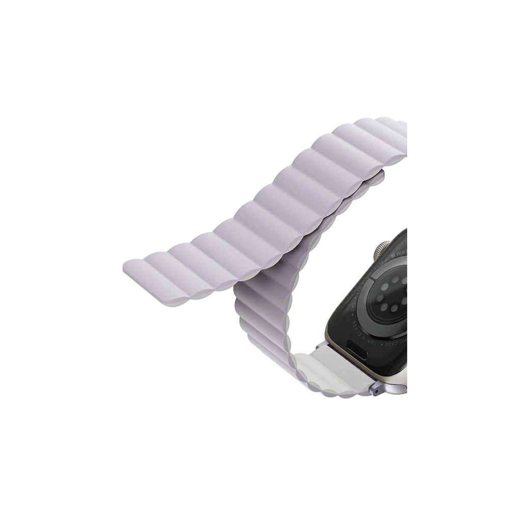 Pasek UNIQ Revix Apple Watch 4/5/6/7/SE/8/9/Ultra 44/45/49mm Reversible Magnetic lilak-biały/lilac-white