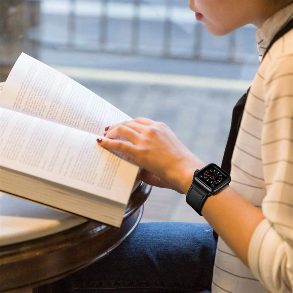 Pasek Tech-Protect Leatherfit Apple Watch 4/5/6/7/8/9/SE/10 40/41/42mm Black