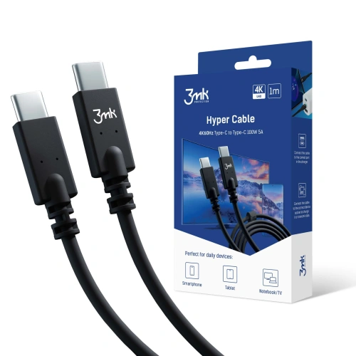 Kup Kabel 3MK Hyper Cable USB-C/USB-C 4K 60Hz 1m 100W schwarz - 3MK4021 - {ean13} - Sklep Home Screen