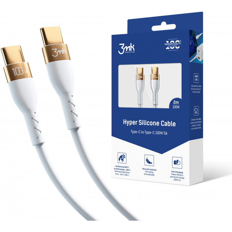 Kup Kabel 3MK HyperSilicone USB-C/USB-C 100W 2m biały - 5903108464598 - 3MK4022 - Homescreen.pl