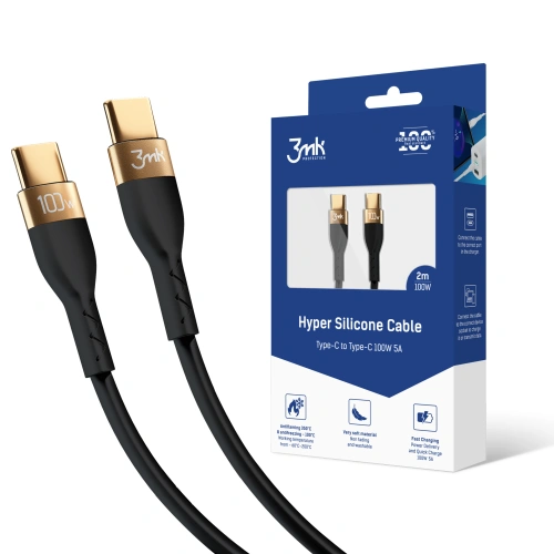 Kup Kábel 3MK HyperSilicone USB-C/USB-C 100W 2m fekete - 3MK4023 - {ean13} - Sklep Home Screen