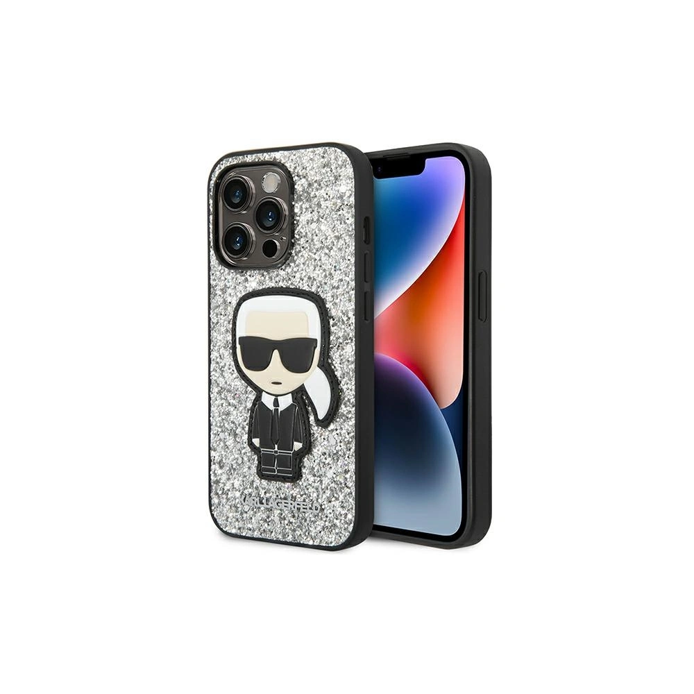Etui Karl Lagerfeld KLHCP14LGFKPG Apple iPhone 14 Pro hardcase srebrny/silver Glitter Flakes Ikonik
