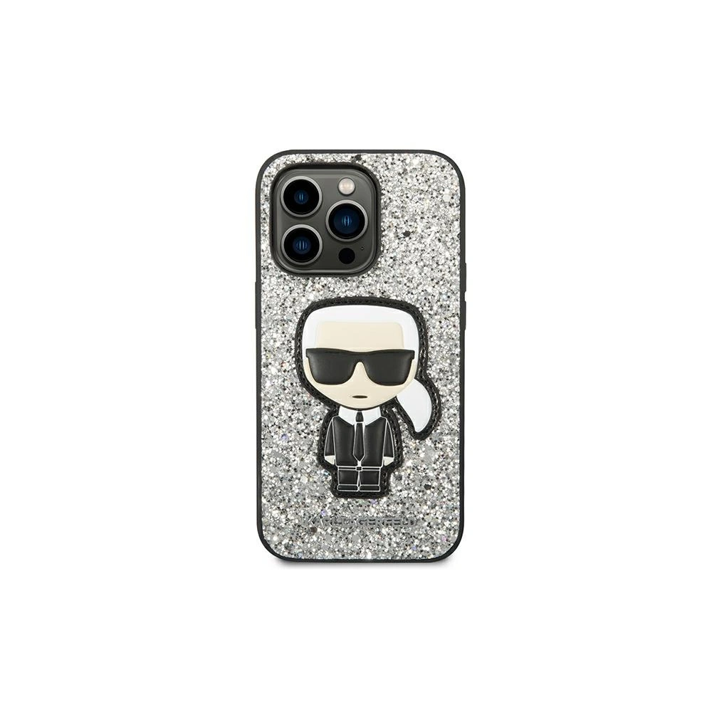 Etui Karl Lagerfeld KLHCP14LGFKPG Apple iPhone 14 Pro hardcase srebrny/silver Glitter Flakes Ikonik