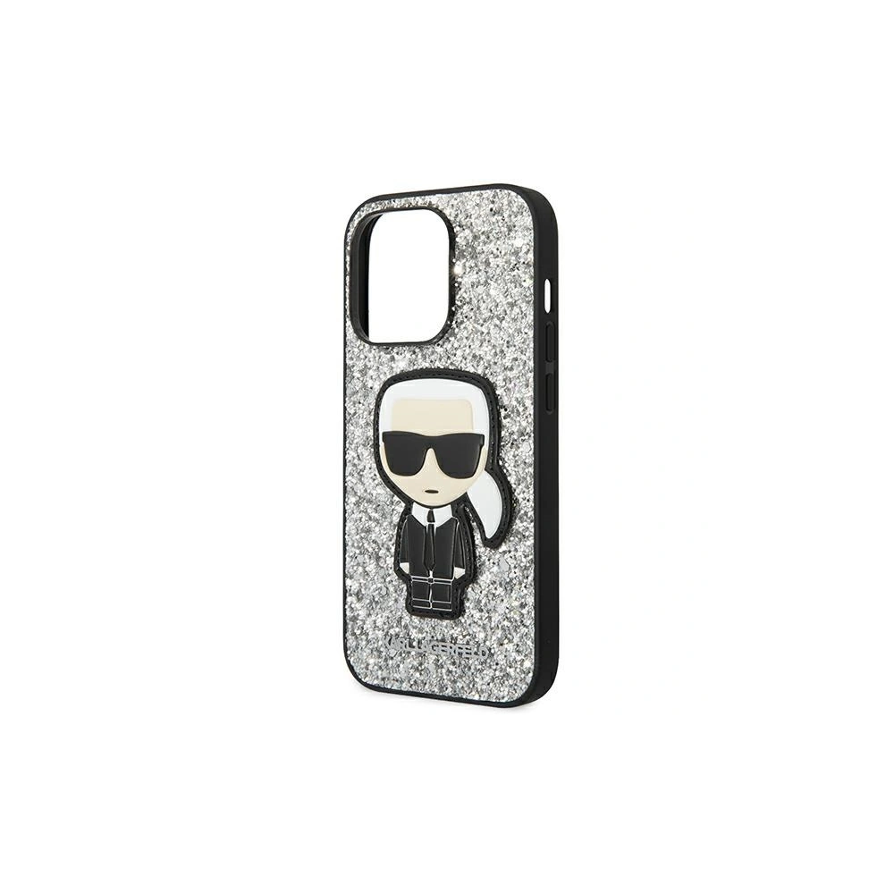 Etui Karl Lagerfeld KLHCP14LGFKPG Apple iPhone 14 Pro hardcase srebrny/silver Glitter Flakes Ikonik