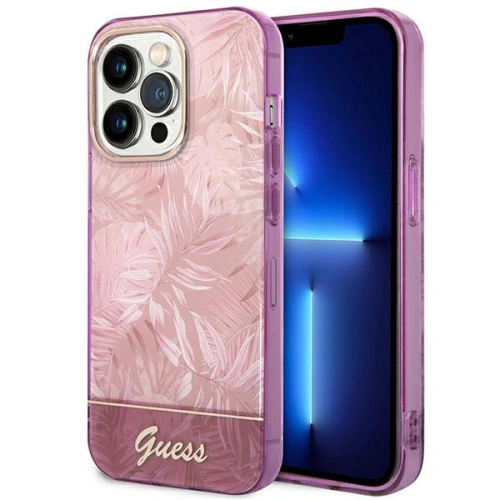 Buy Guess GUHCP14LHGJGHP Apple iPhone 14 Pro pink hardcase Jungle Collection - GUE2096 - {ean13} - Home Screen Store Europe