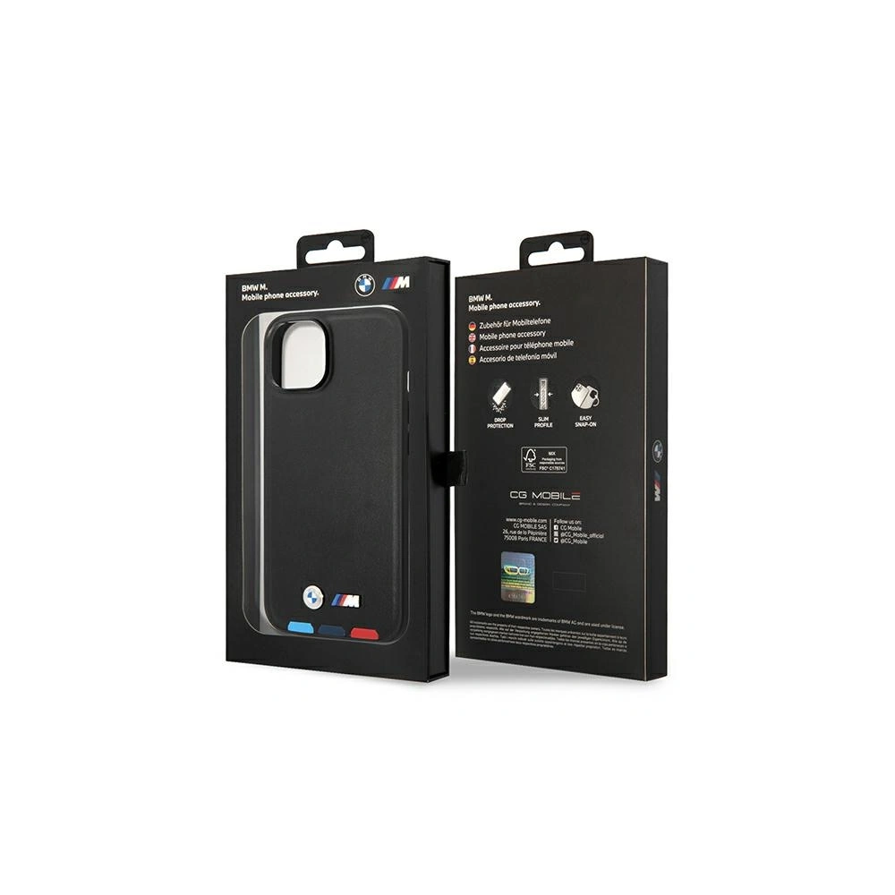 Etui BMW BMHMP14S22PTDK Apple iPhone 14 czarny/black Leather Stamp Tricolor Magsafe