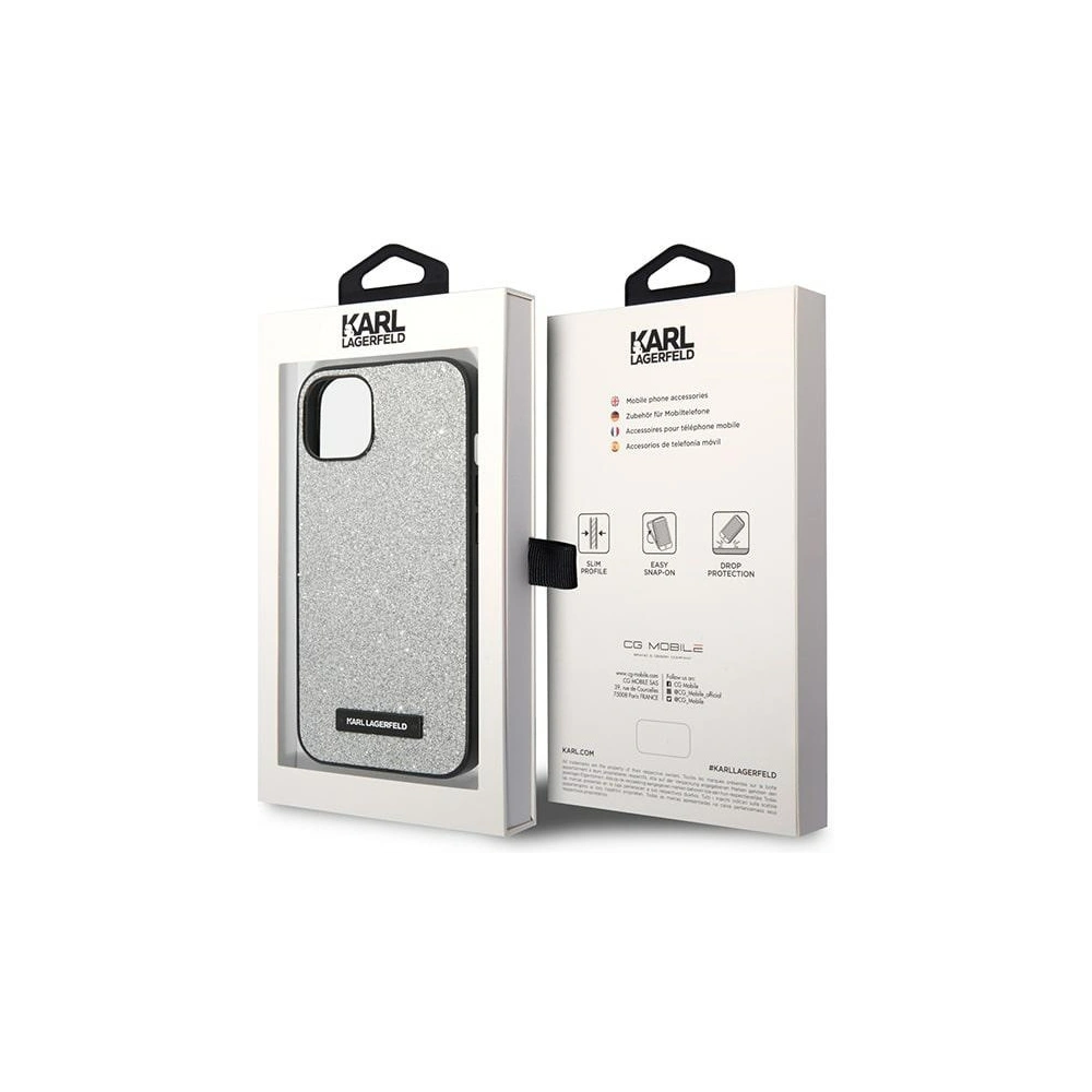 Etui Karl Lagerfeld KLHCP14MG2ELS Apple iPhone 14 Plus / 15 Plus hardcase srebrny/silver Glitter Plaque Logo
