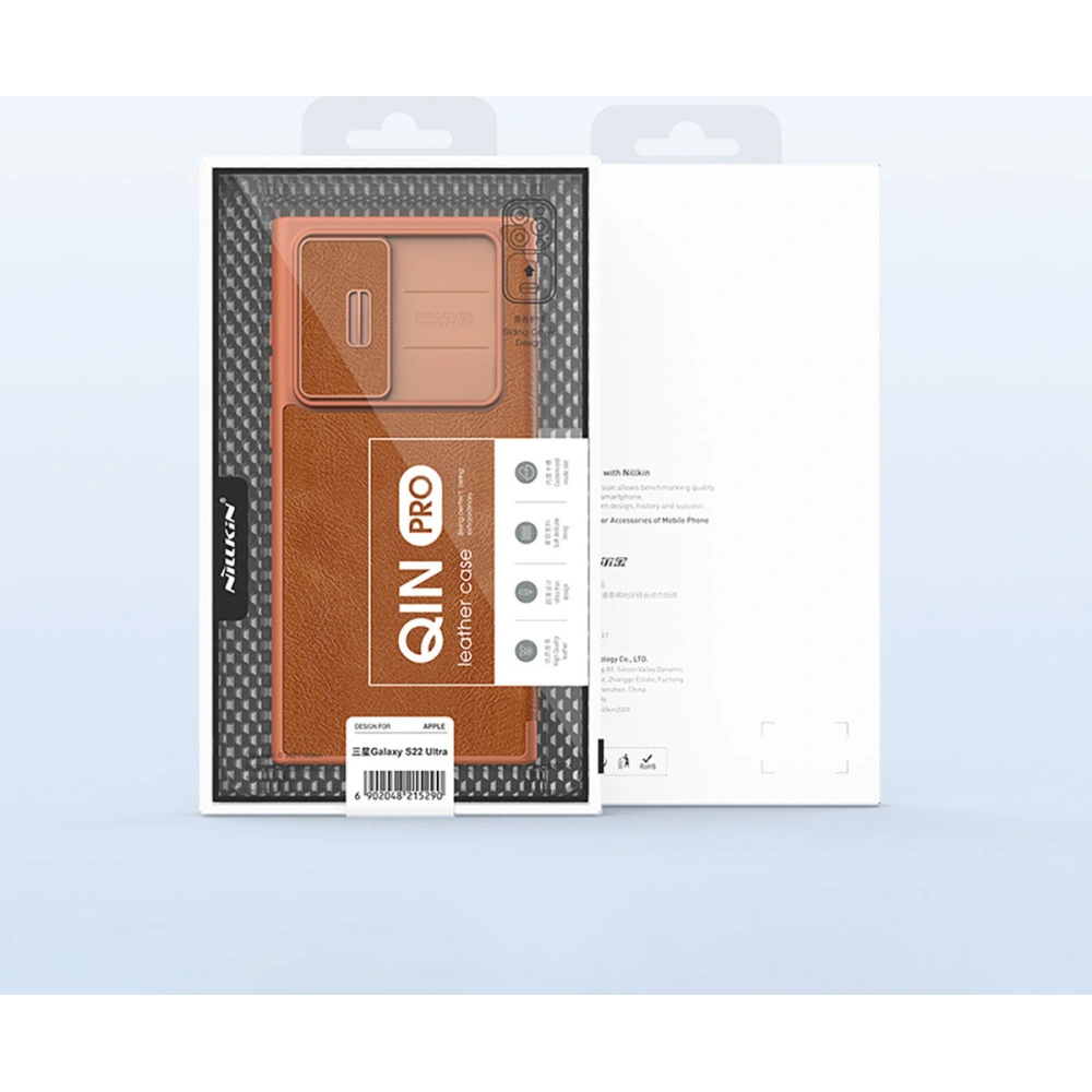 Etui Nillkin Qin Leather Pro Samsung Galaxy S22 Ultra brązowy