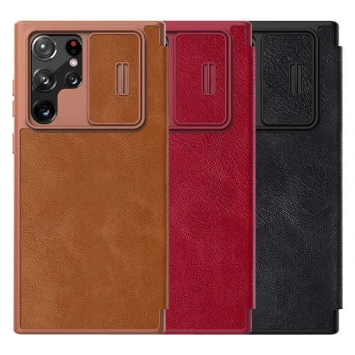 Kup Etui Nillkin Qin Leather Pro Samsung Galaxy S22 Ultra brązowy - NLK527 - {ean13} - Sklep Home Screen