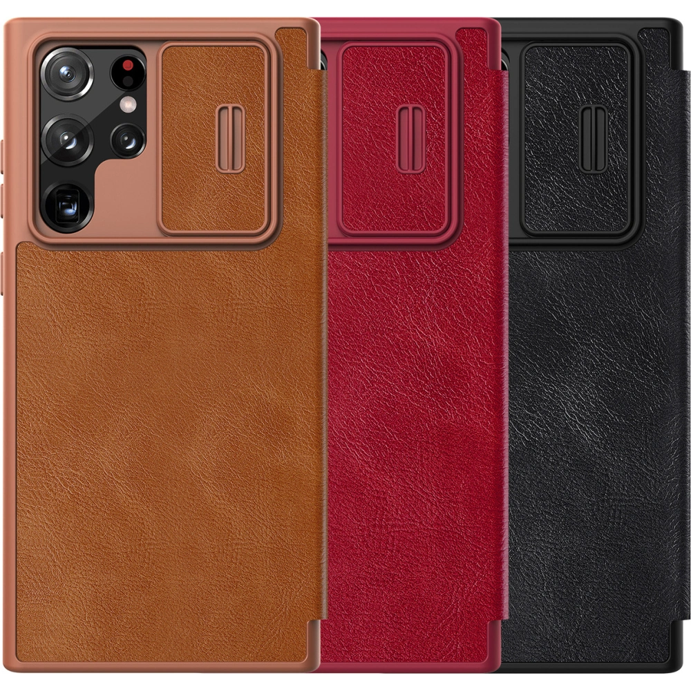 Etui Nillkin Qin Leather Pro Samsung Galaxy S22 Ultra brązowy