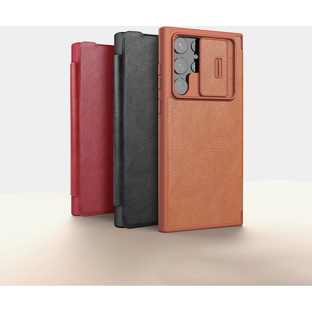 Etui Nillkin Qin Leather Pro Samsung Galaxy S22 Ultra brązowy