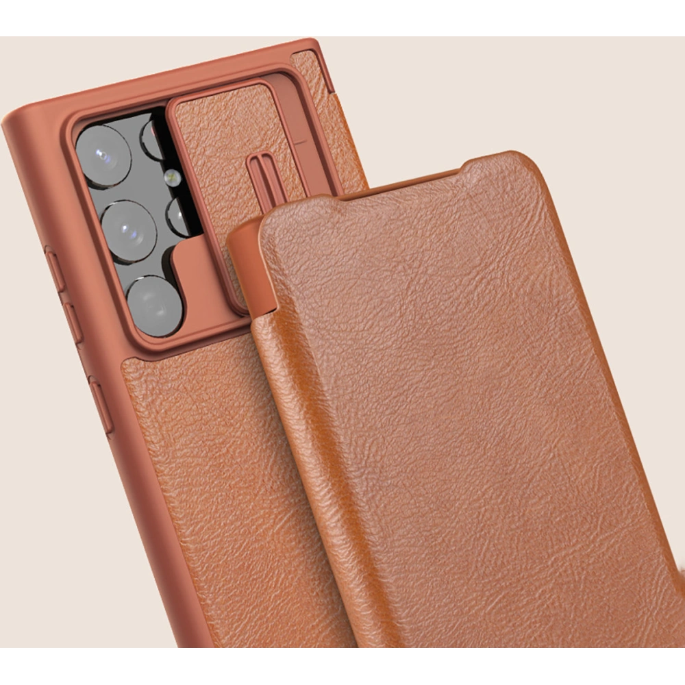 Etui Nillkin Qin Leather Pro Samsung Galaxy S22 Ultra brązowy