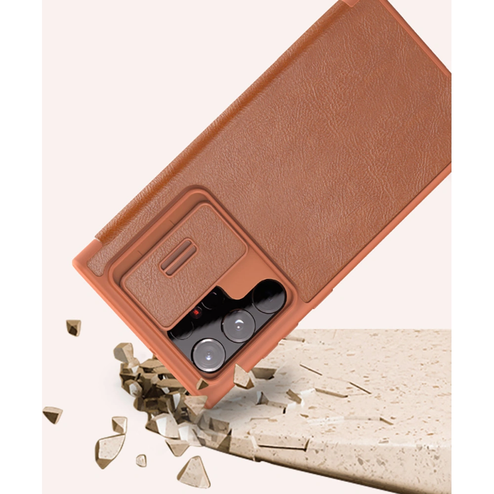 Etui Nillkin Qin Leather Pro Samsung Galaxy S22 Ultra brązowy