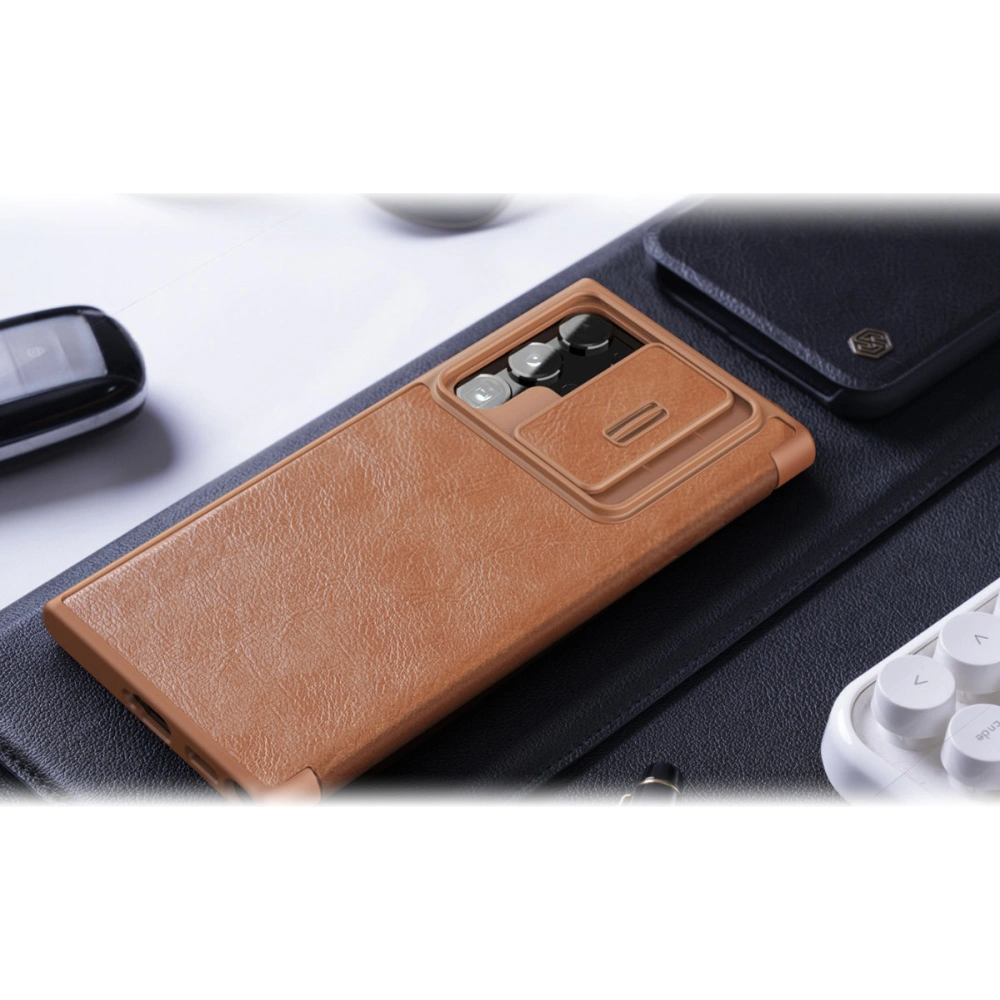 Etui Nillkin Qin Leather Pro Samsung Galaxy S22 Ultra brązowy