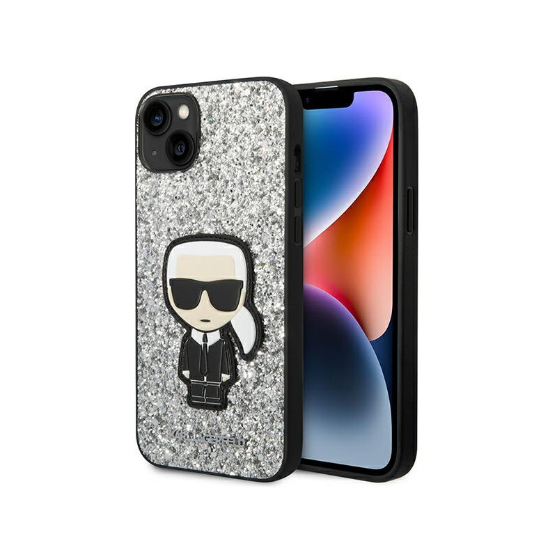 Kup Etui Karl Lagerfeld KLHCP14SGFKPG Apple iPhone 14 hardcase srebrny/silver Glitter Flakes Ikonik - 3666339077396 - KLD1138 - Homescreen.pl