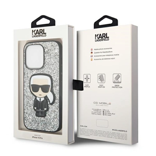 Kup Case Karl Lagerfeld KLHCP14XGFKPG Apple iPhone 14 Pro Max Hardcase silber/silver Glitter Flakes Ikonik - KLD1148 - {ean13} - Sklep Home Screen