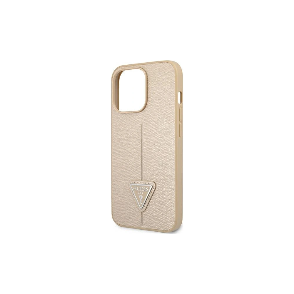 Etui Guess GUHCP14XPSATLE Apple iPhone 14 Pro Max beżowy/beige hardcase SaffianoTriangle Logo