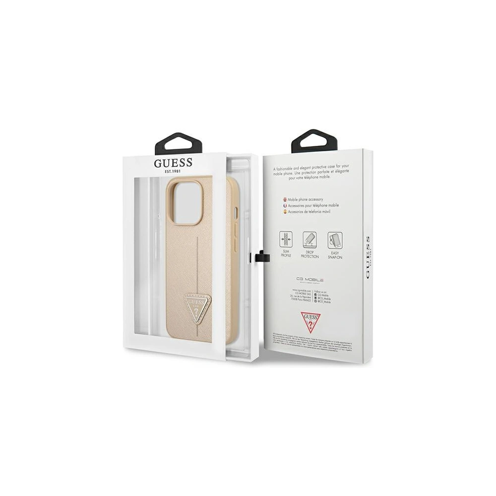 Etui Guess GUHCP14XPSATLE Apple iPhone 14 Pro Max beżowy/beige hardcase SaffianoTriangle Logo