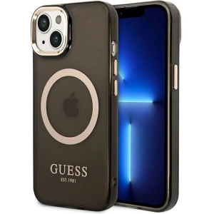 Etui Guess GUHMP14MHTCMK Apple iPhone 14 Plus / 15 Plus czarny/black hard case Gold Outline Translucent MagSafe