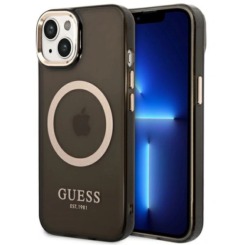 Buy Guess GUHMP14MHTCMK Apple iPhone 14 Plus / 15 Plus black hard case Gold Outline Translucent MagSafe - GUE2145 - {ean13} - Home Screen Store Europe
