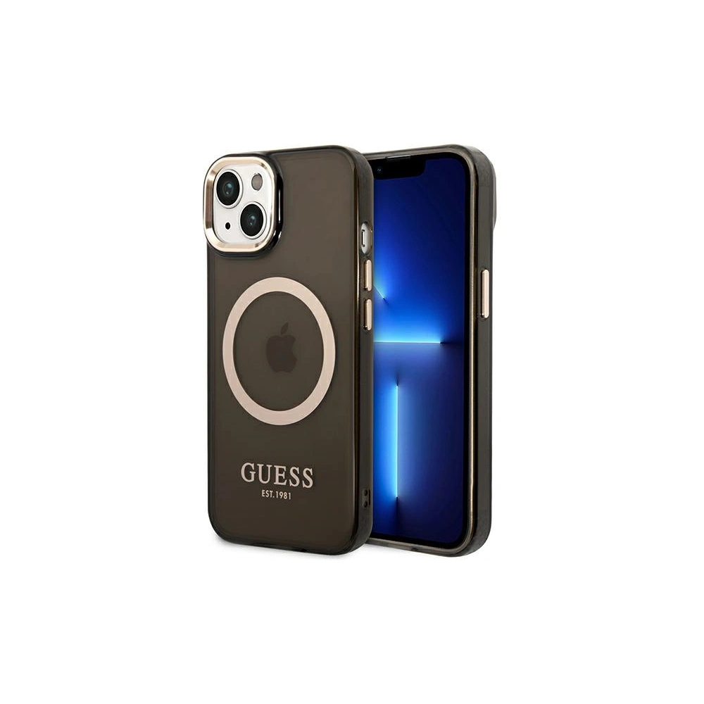 Etui Guess GUHMP14MHTCMK Apple iPhone 14 Plus / 15 Plus czarny/black hard case Gold Outline Translucent MagSafe