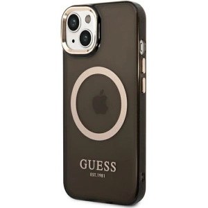 Etui Guess GUHMP14MHTCMK Apple iPhone 14 Plus / 15 Plus czarny/black hard case Gold Outline Translucent MagSafe