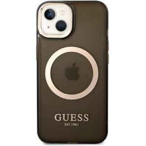 Etui Guess GUHMP14MHTCMK Apple iPhone 14 Plus / 15 Plus czarny/black hard case Gold Outline Translucent MagSafe