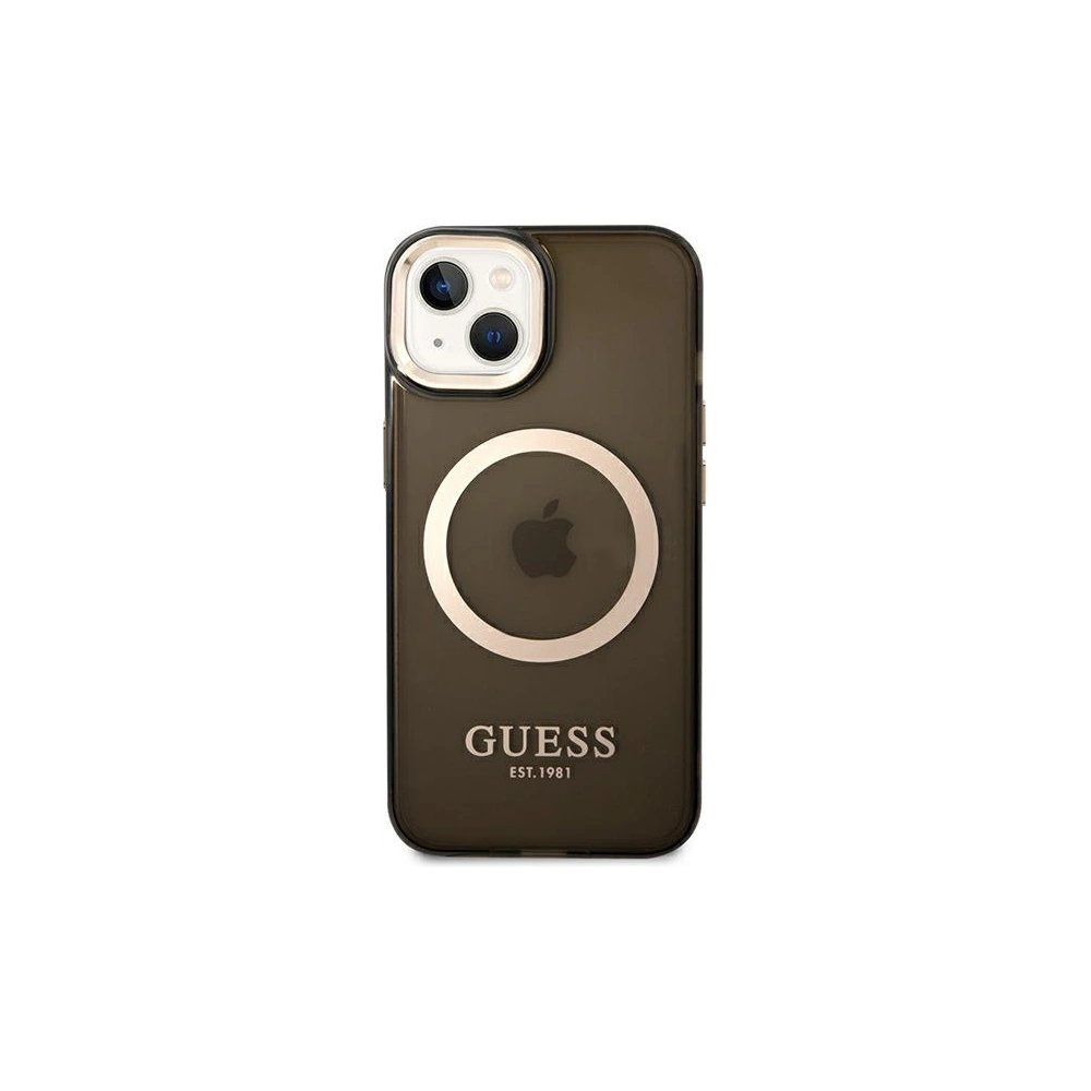 Etui Guess GUHMP14MHTCMK Apple iPhone 14 Plus / 15 Plus czarny/black hard case Gold Outline Translucent MagSafe