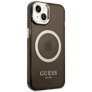 Etui Guess GUHMP14MHTCMK Apple iPhone 14 Plus / 15 Plus czarny/black hard case Gold Outline Translucent MagSafe
