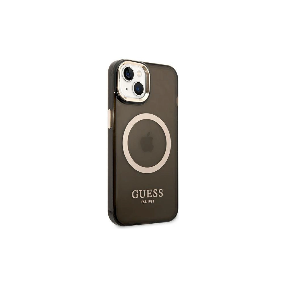 Etui Guess GUHMP14MHTCMK Apple iPhone 14 Plus / 15 Plus czarny/black hard case Gold Outline Translucent MagSafe