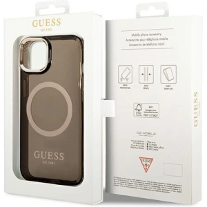 Etui Guess GUHMP14MHTCMK Apple iPhone 14 Plus / 15 Plus czarny/black hard case Gold Outline Translucent MagSafe