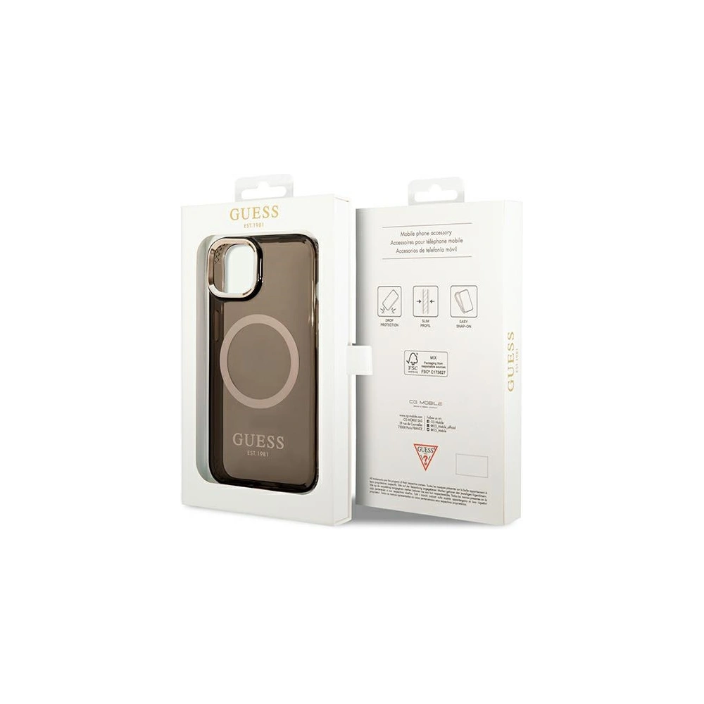 Etui Guess GUHMP14MHTCMK Apple iPhone 14 Plus / 15 Plus czarny/black hard case Gold Outline Translucent MagSafe