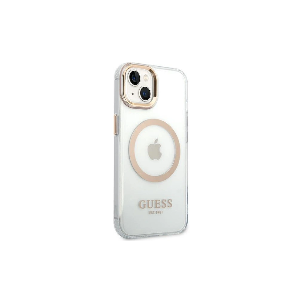 Etui Guess GUHMP14MHTRMD Apple iPhone 14 Plus / 15 Plus złoty/gold hard case Metal Outline Magsafe
