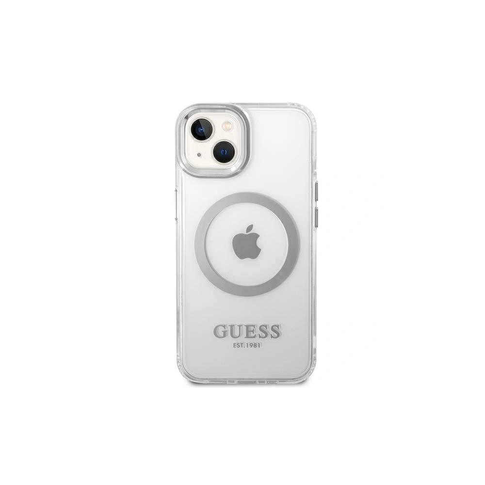 Etui Guess GUHMP14MHTRMS Apple iPhone 14 Plus / 15 Plus srebrny/silver hard case Metal Outline Magsafe