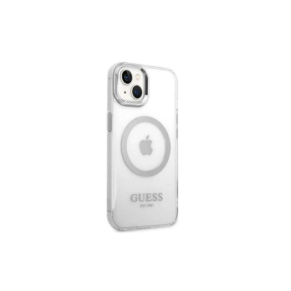 Etui Guess GUHMP14MHTRMS Apple iPhone 14 Plus / 15 Plus srebrny/silver hard case Metal Outline Magsafe