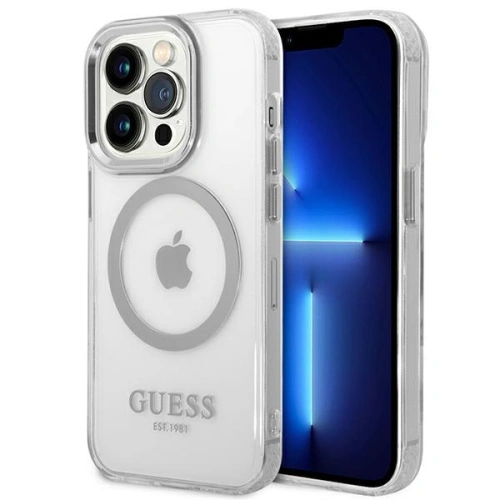 Kup Case Guess GUHMP14XHTRMS Apple iPhone 14 Pro Max silber/hard case mit Metal Outline Magsafe - GUE2156 - {ean13} - Sklep Home Screen