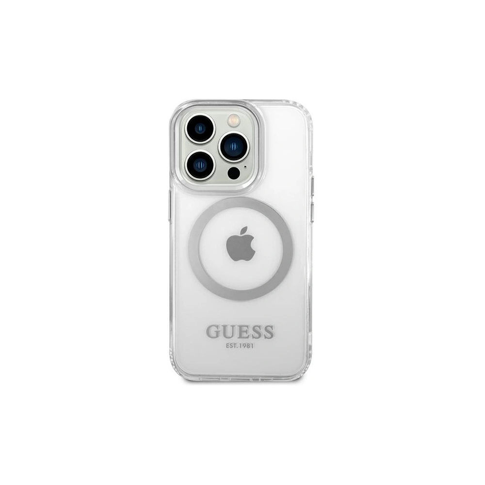 Etui Guess GUHMP14XHTRMS Apple iPhone 14 Pro Max srebrny/silver hard case Metal Outline Magsafe