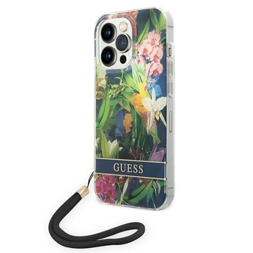 Kup Etui Guess GUOHCP14LHFLSB Apple iPhone 14 Pro modrý/blue hardcase Flower Strap - GUE2163 - {ean13} - Sklep Home Screen