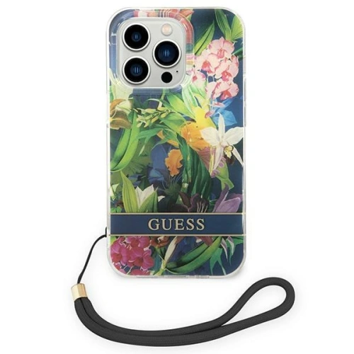 Kup Etui Guess GUOHCP14LHFLSB Apple iPhone 14 Pro modrý/blue hardcase Flower Strap - GUE2163 - {ean13} - Sklep Home Screen