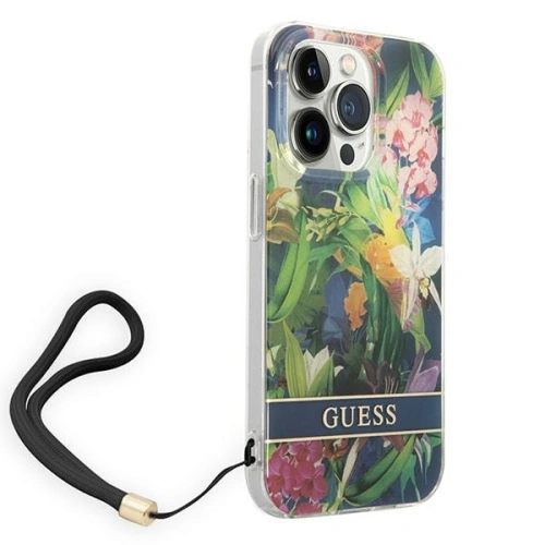 Kup Etui Guess GUOHCP14LHFLSB Apple iPhone 14 Pro modrý/blue hardcase Flower Strap - GUE2163 - {ean13} - Sklep Home Screen