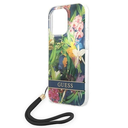 Kup Etui Guess GUOHCP14LHFLSB Apple iPhone 14 Pro modrý/blue hardcase Flower Strap - GUE2163 - {ean13} - Sklep Home Screen