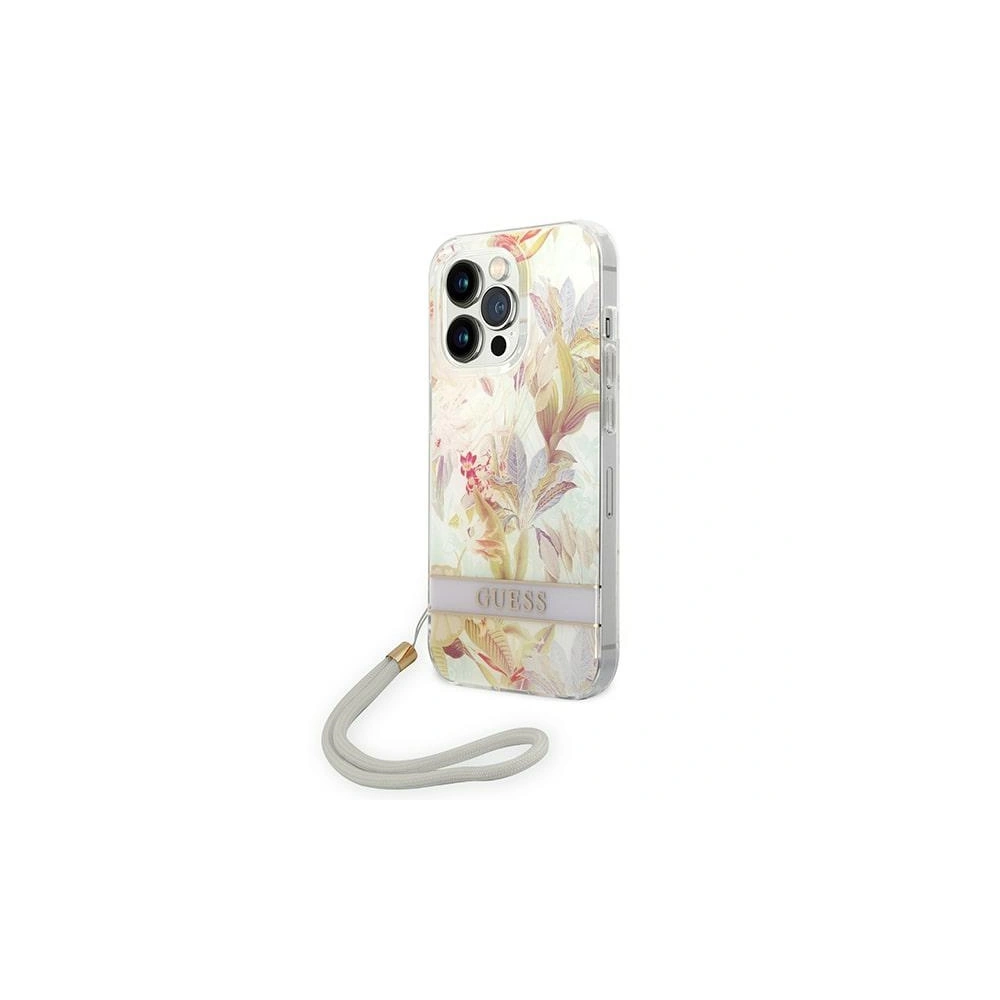Etui Guess GUOHCP14LHFLSU Apple iPhone 14 Pro fioletowy/purple hardcase Flower Strap