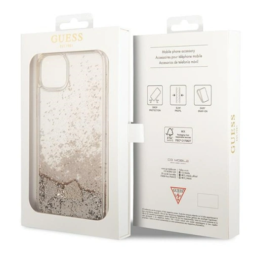 Buy Guess GUOHCP14MGLHFLGO Apple iPhone 14 Plus / 15 Plus gold hardcase Glitter Charms - GUE2165 - {ean13} - Home Screen Store Europe