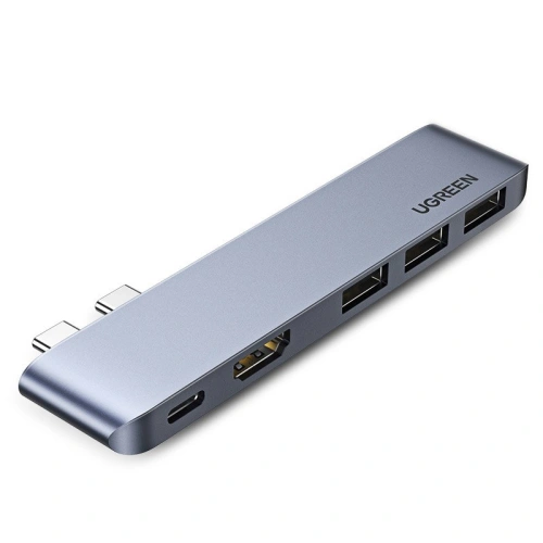 Kup Hub UGREEN 2xUSB-C - USB-C PD (Thunderbolt 3, 100W, 4K@60 Hz, 10 Gbps)/HDMI 4K@30 Hz/3xUSB 3.0 für Apple MacBook Pro/Air grau - UGR1406 - {ean13} - Sklep Home Screen