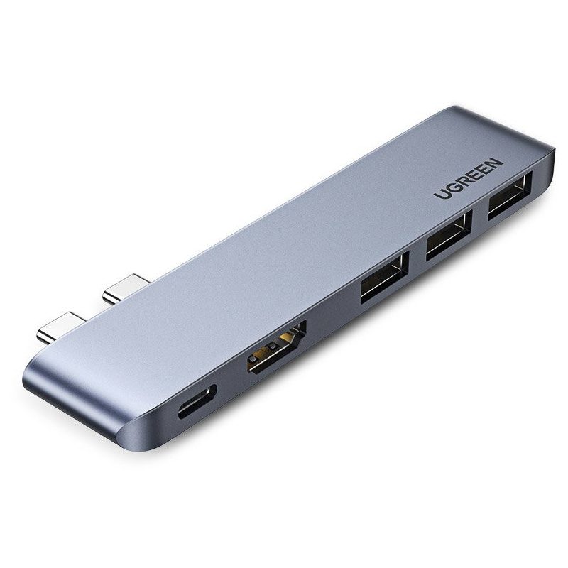Kup Hub UGREEN 2xUSB-C - USB-C PD (Thunderbolt 3, 100W, 4K@60 Hz, 10 Gbps)/HDMI 4K@30 Hz/3xUSB 3.0 do Apple MacBook Pro/Air szary - 6957303865598 - UGR1406 - Homescreen.pl