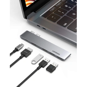 Kup Hub UGREEN 2xUSB-C - USB-C PD (Thunderbolt 3, 100W, 4K@60 Hz, 10 Gbps)/HDMI 4K@30 Hz/3xUSB 3.0 für Apple MacBook Pro/Air grau - UGR1406 - {ean13} - Sklep Home Screen